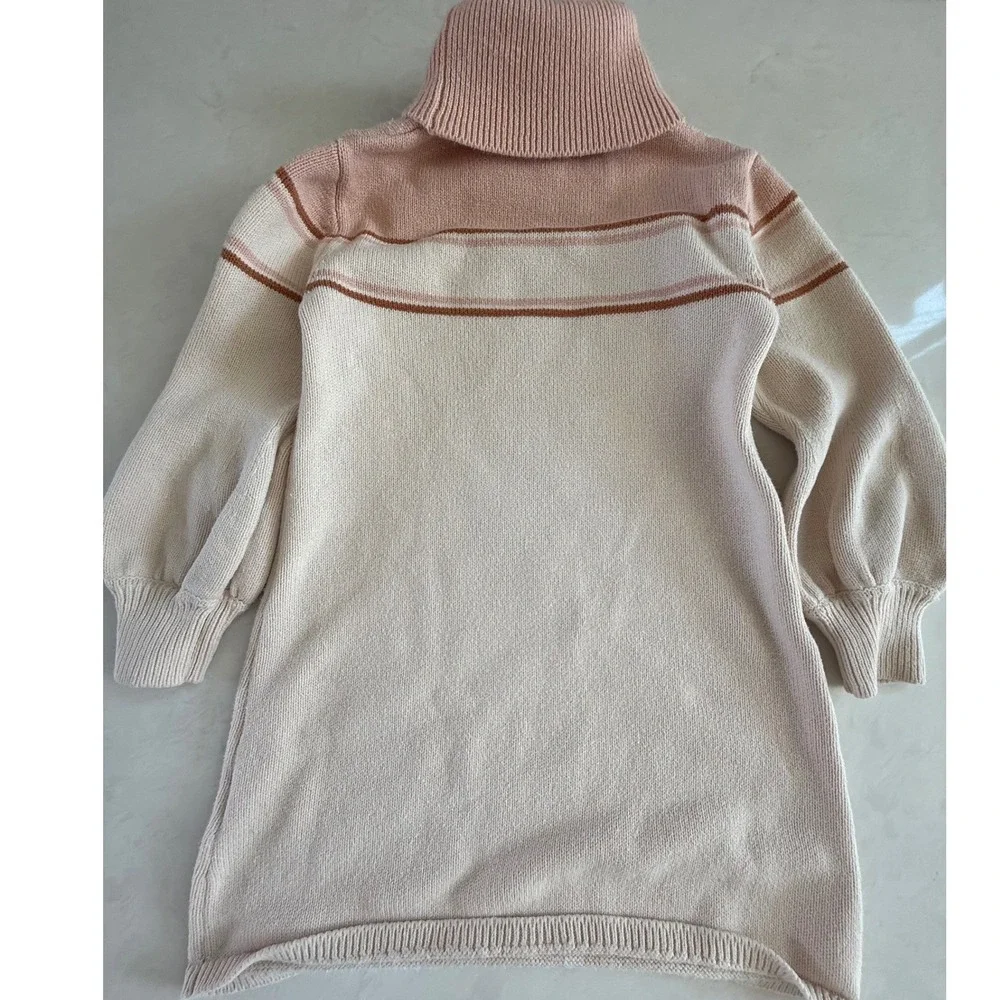Chloe Girls Knit Sweater Dress Turtleneck Pink Cream Wool Blend Size 6 Designer